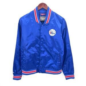 Vintage 80s Mitchell & Ness Philadelphia 76ers Blue Satin Jacket Size Small